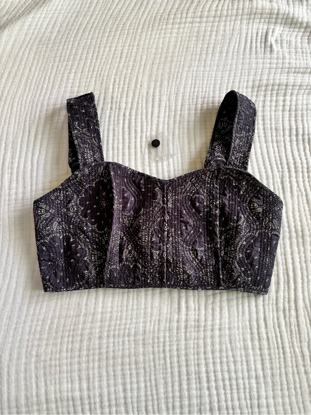 Madewell Black Quilted Paisley Crop Tank